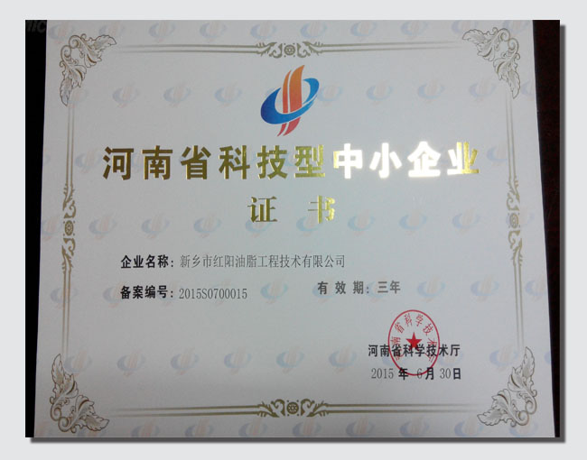河南省科技型企业证书